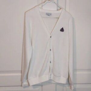 Vtg Men's White Izod Crest Embroidered Logo Button Cardigan Size Large